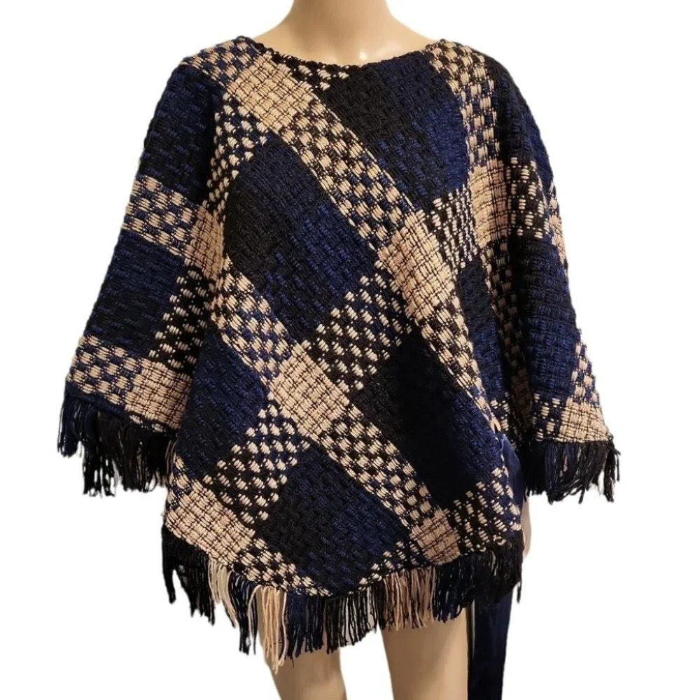 Jenny T New York Women's Knit Poncho w/Silk Tie (Size M)